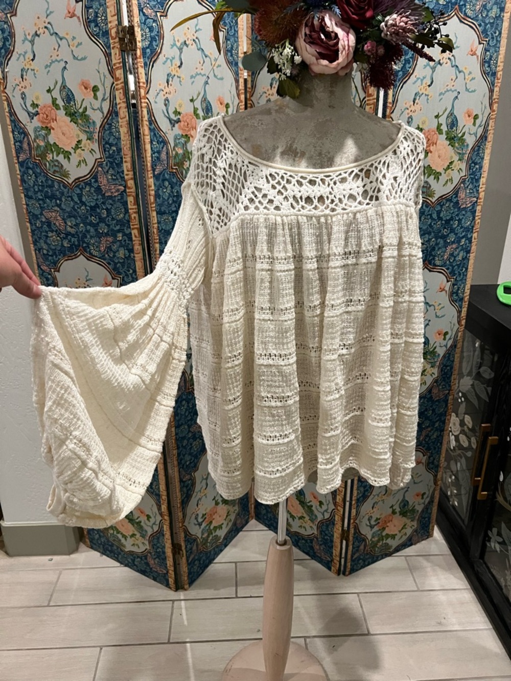 Free People Cream Open-Knit Off-the-Shoulder Sweater - Picture 4 of 8